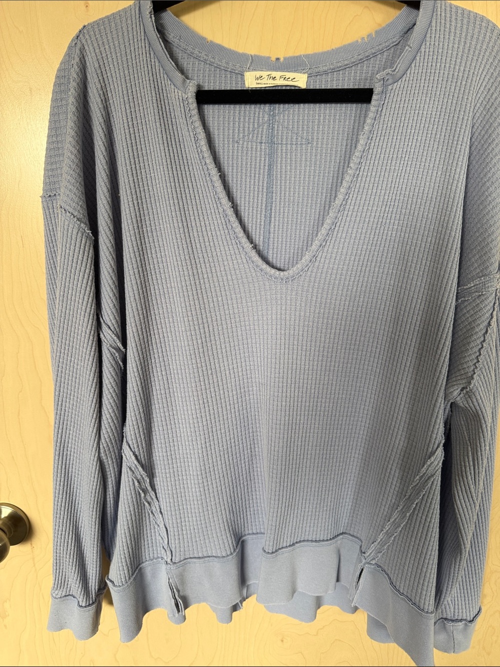 We The Free Dusty Blue Waffle V-Neck Thermal